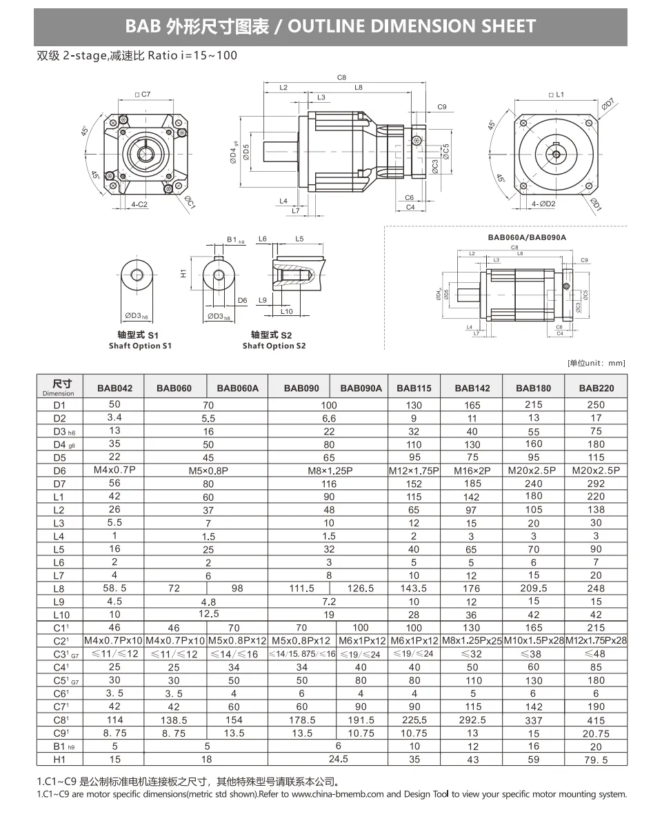 BAB Series Planetary Gearbox（2-stage） Dimension 1