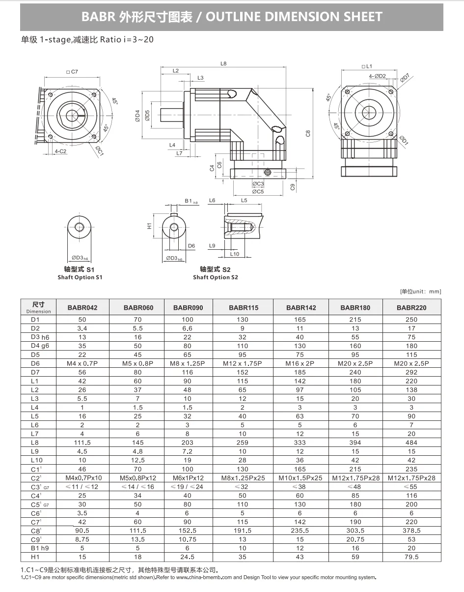 BABR Series Planetary Gearbox（1-stage） Dimension 1