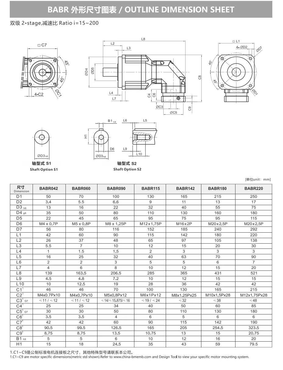 BABR Series Planetary Gearbox（2-stage） Dimension 1