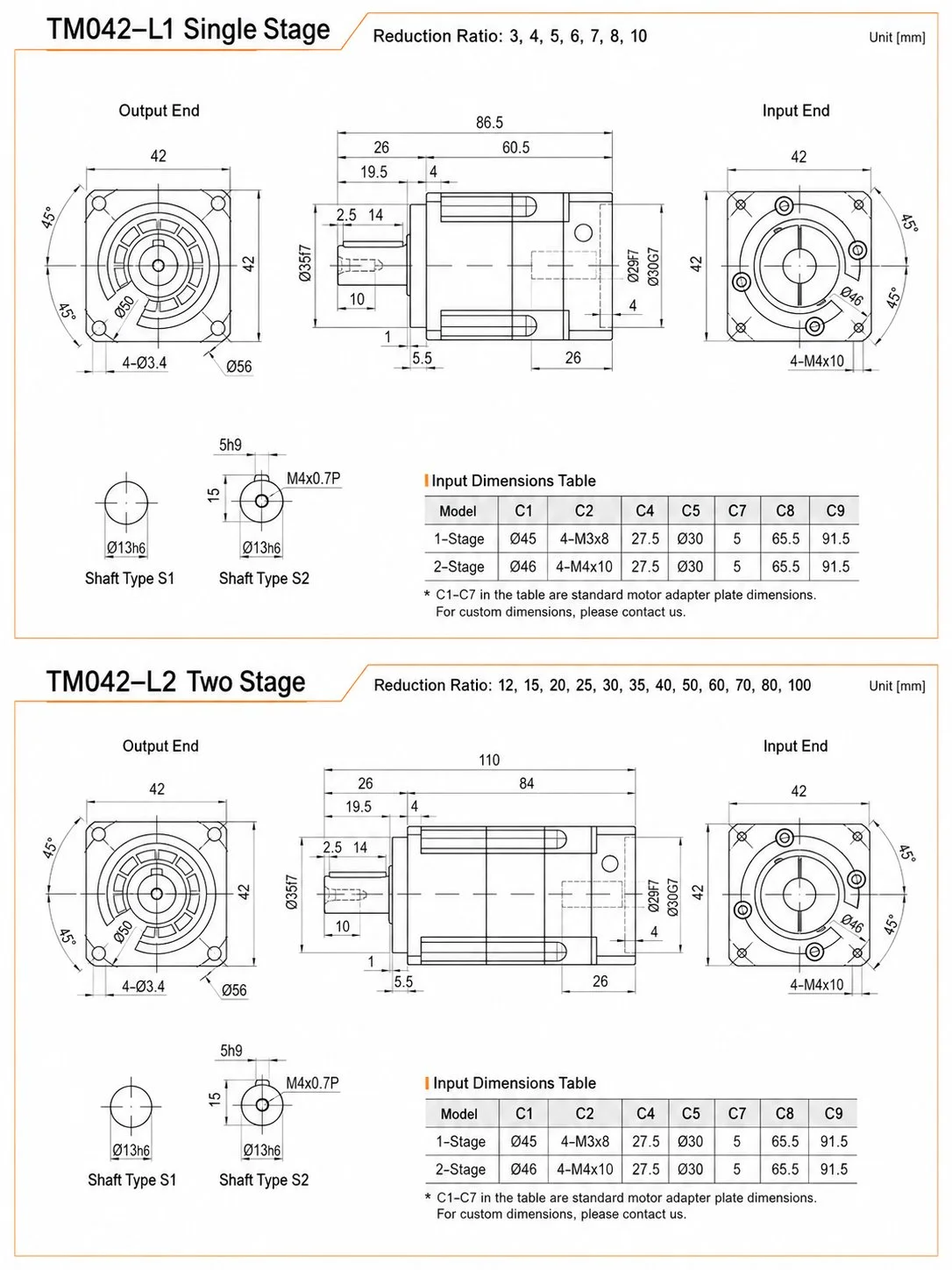 EP-TM Series Planetary Gearbox Dimension