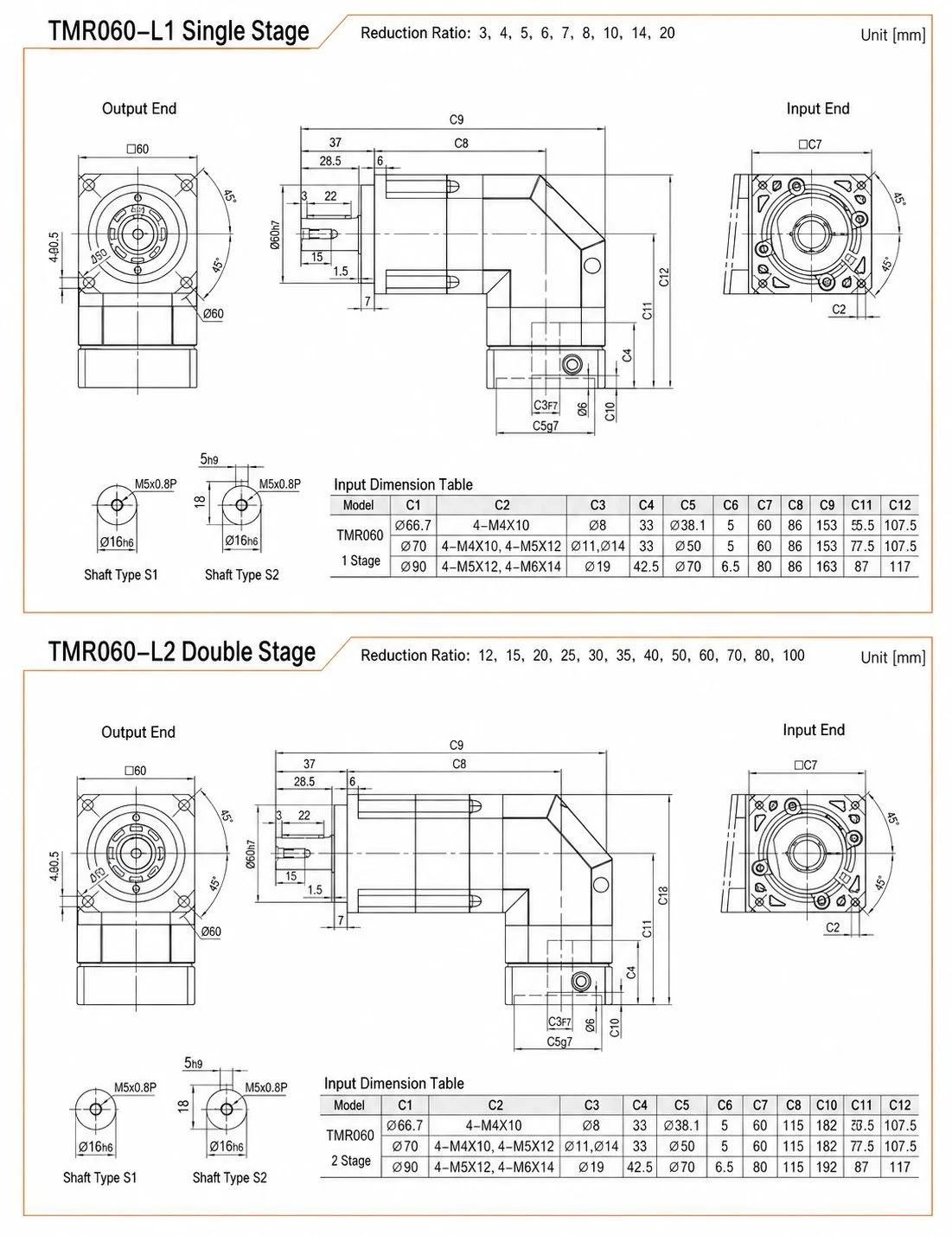 EP-TMR Series Planetary Gearbox Dimension