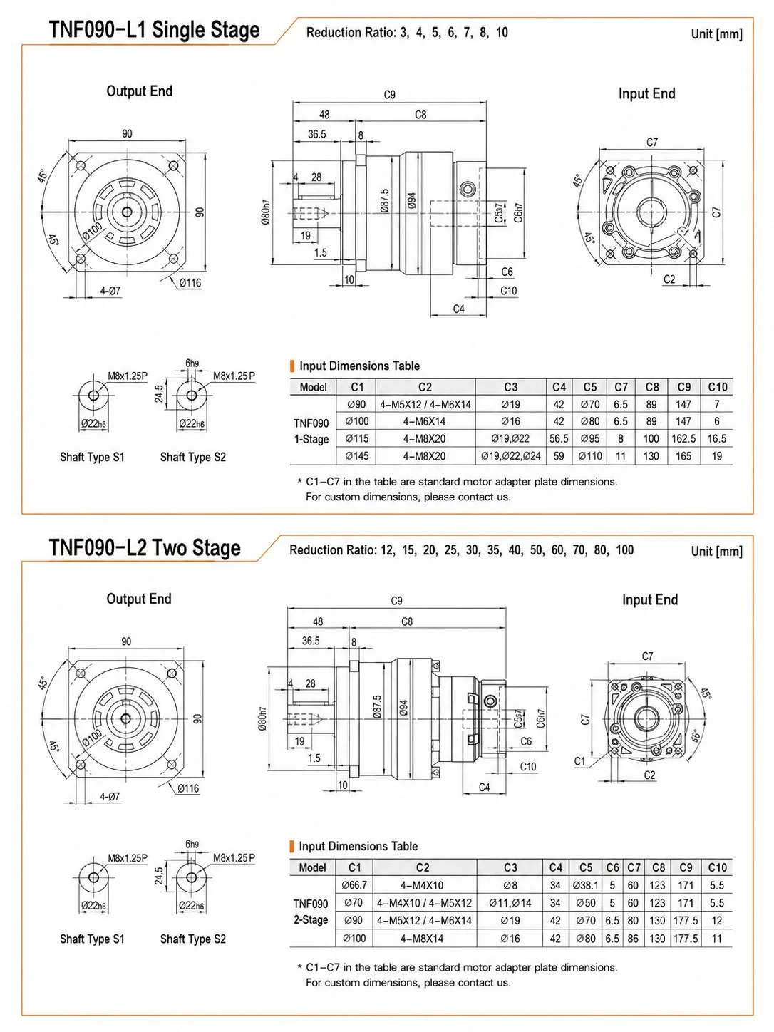 EP-TNF Series Planetary Gearbox Dimension