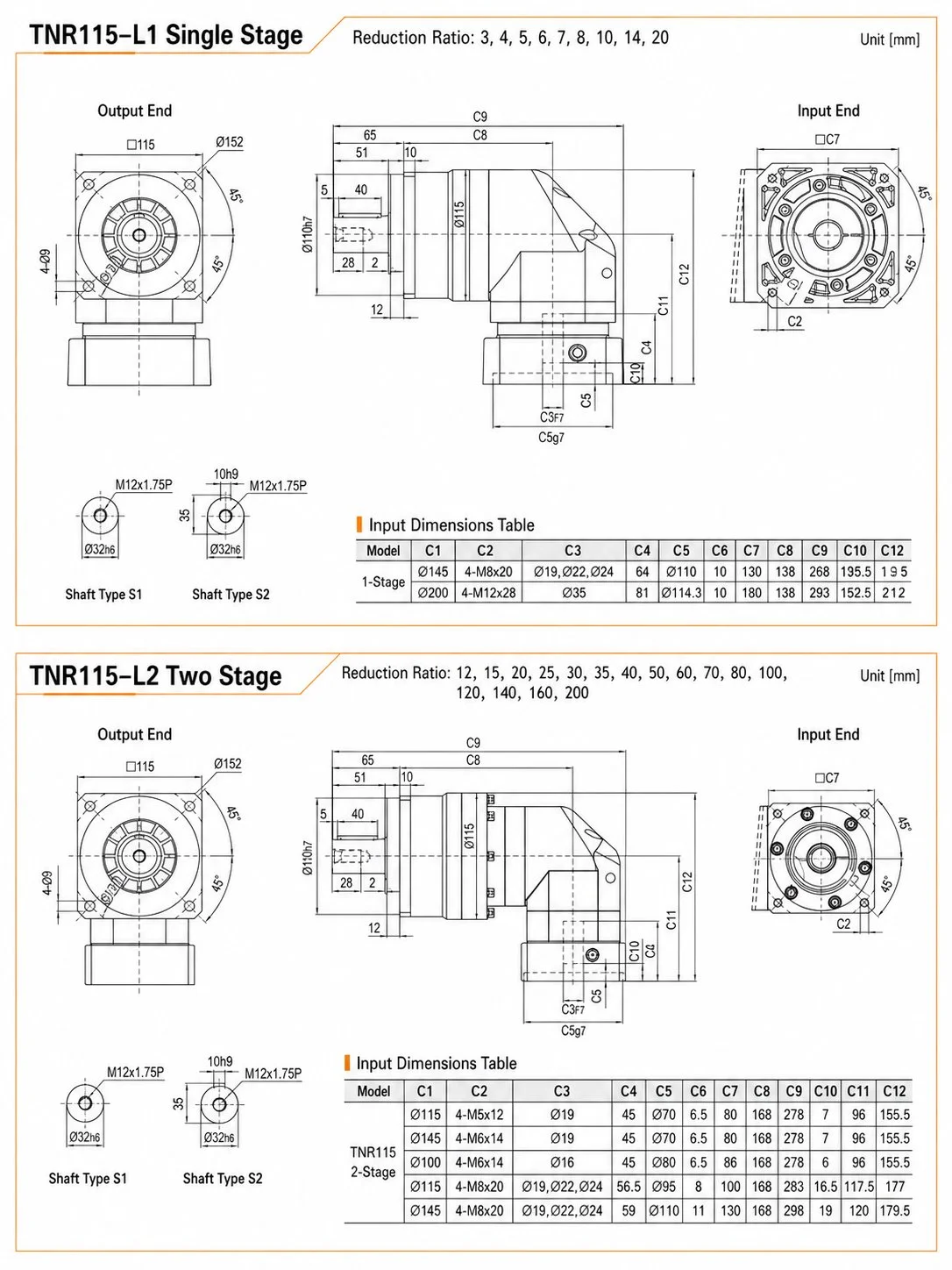 EP-TNR Series Planetary Gearbox Dimension