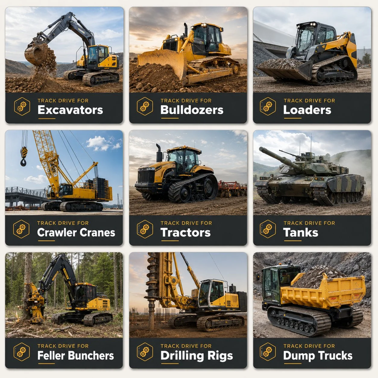 Track drive planetary gearbox for trenchers — final drive resisting chain reaction force during pipeline trenching