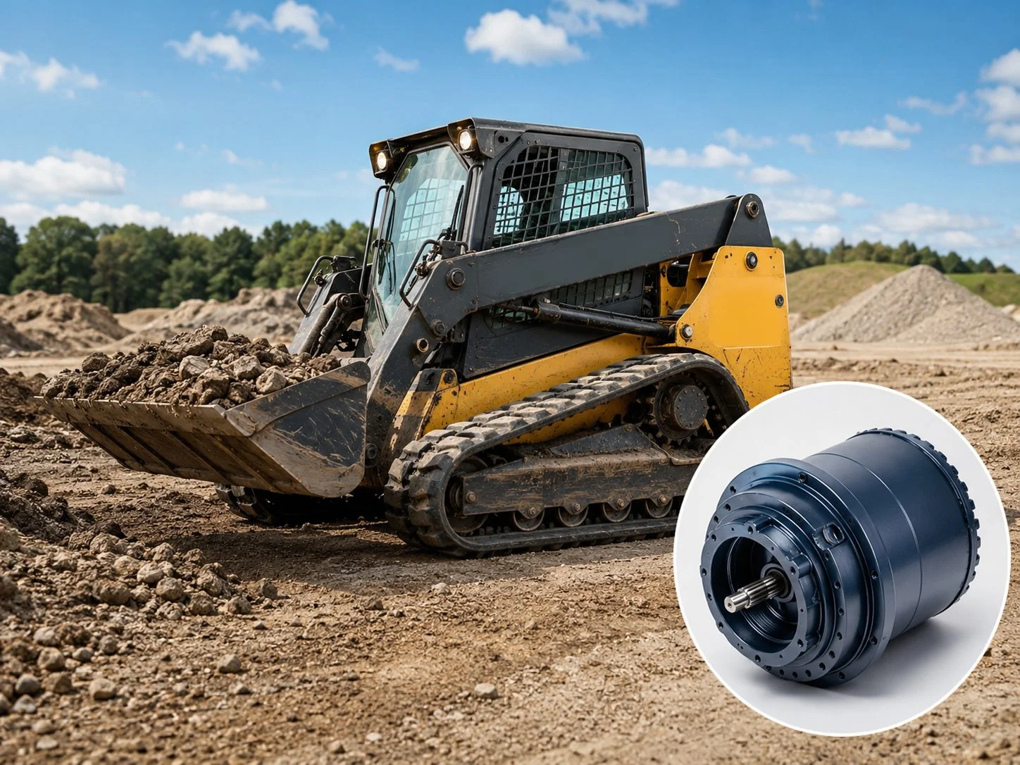 Track drive planetary gearbox for compact track loaders — CTL final drive unit for counter-rotating rubber track propulsion
