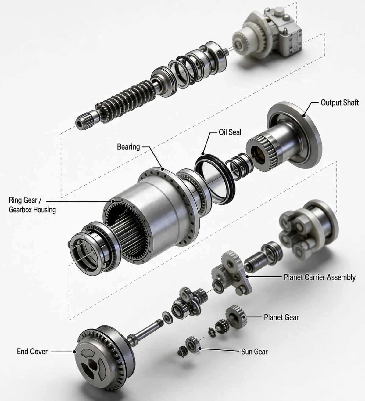 405.4W compact winch drive planetary gearbox for space-constrained drum integration